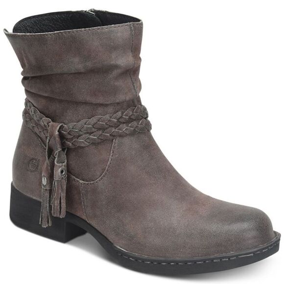 Born Ouvea Grey Suede Braided Strap Booties Sz 7 - Picture 1 of 7
